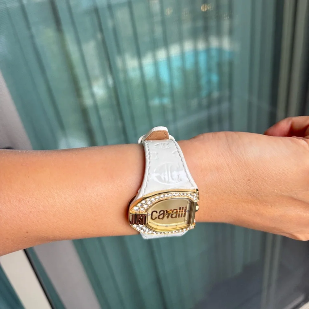 Just Cavalli Gold Plated Stainless Steel‎ JC Logo Women’s Wristwatch 35mm White